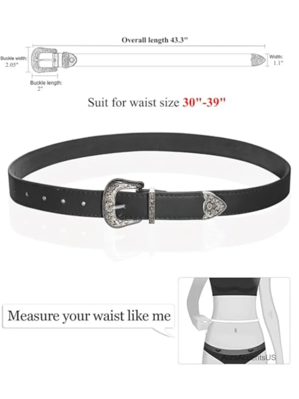Faux Leather Vintage Western Belt with Hollow Out Floral Buckle